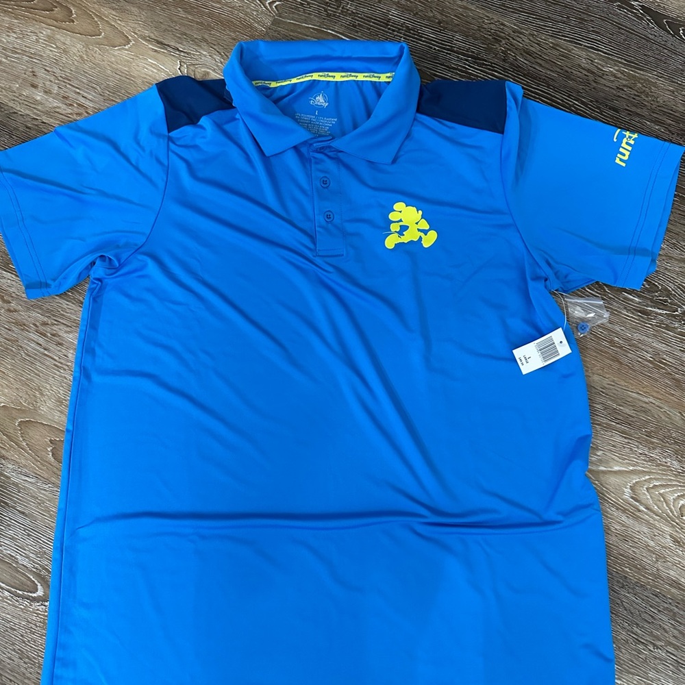 NWT runDisney Blue/Yellow Polo Shirt  Men’s Sz Large